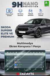 S-Dizayn Skoda Superb Elite ve Premium 10 İnç 9H Nano Multimedya Ekran Koruyucu (PARLAK) 2024 Üzeri A+ Kalite