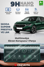 S-Dizayn Skoda Superb Prestige ve L&K 13 İnç 9H Nano Multimedya Ekran Koruyucu (PARLAK) 2024 Üzeri A+ Kalite