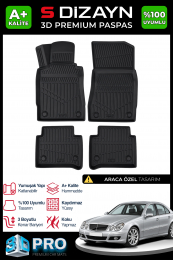 S-Dizayn Mercedes E Serisi W211 3D Pro Havuzlu Paspas 2002-2009 A+ Kalite
