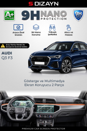 S-Dizayn Audi Q3 9H Nano Gösterge ve Multimedya Ekran Koruyucu 2'Li Set (PARLAK) 2019-2025 A+ Kalite