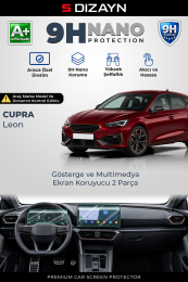 S-Dizayn Cupra Leon 9H Nano Gösterge ve Multimedya Ekran Koruyucu 2'Li Set (PARLAK) 2021-2024 A+ Kalite