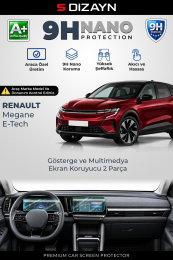 S-Dizayn Renault Megane E-Tech Techno 9H Nano Gösterge ve Multimedya Ekran Koruyucu 2'Li Set (PARLAK) 2023 Üzeri A+ Kalite