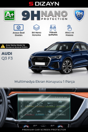 S-Dizayn Audi Q3 10.1 İnç 9H Nano Multimedya Ekran Koruyucu (PARLAK) 2019-2025 A+ Kalite