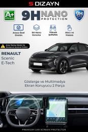 S-Dizayn Renault Scenic E-Tech 9H Nano Gösterge ve Multimedya Ekran Koruyucu 2'Li Set (PARLAK) 2024 Üzeri A+ Kalite