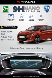 S-Dizayn Peugeot 208 Allure / GT 3D 9H Nano Gösterge Ekran Koruyucu (PARLAK) 2019-2023 A+ Kalite