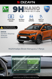 S-Dizayn Dacia Sandero Stepway Makyajlı Extreme 10.1 İnç 9H Nano Multimedya Ekran Koruyucu (PARLAK) 2026 Üzeri A+ Kalite
