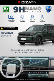 S-Dizayn Hyundai Santa Fe 12.3 İnç 9H Nano Gösterge & Multimedya ve Klima Kontrol Ekran Koruyucu 2'Li Set (PARLAK) 2023 Üzeri A+ Kalite