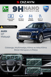 S-Dizayn Audi Q7 Makyajlı 9H Nano Gösterge, Multimedya, Klima ve Arka Klima Ekran Koruyucu 4'Lü Set (PARLAK) 2019 Üzeri A+ Kalite