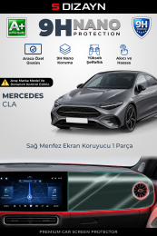 S-Dizayn Mercedes CLA 9H Nano Yolcu Paneli ve Sağ Menfez Koruyucu MBUX Superscreen Uyumsuz (PARLAK) 2025 Üzeri A+ Kalite