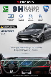 S-Dizayn Mercedes CLA 9H Nano Ekran Koruyucu 4'Lü Set Mbux Uyumsuz (PARLAK) 2025 Üzeri A+ Kalite