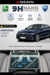 S-Dizayn Mercedes S Serisi 7 İnç 9H Nano Orta Tablet Ekran Koruyucu (PARLAK) 2021-2025 A+ Kalite