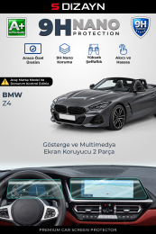 S-Dizayn BMW Z4 9H Nano Gösterge ve Multimedya Ekran Koruyucu 2'Li Set (PARLAK) 2019 Üzeri A+ Kalite