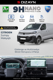 S-Dizayn Citroen Jumpy Makyajlı 9H Nano Gösterge ve Multimedya Ekran Koruyucu 2'Li Set (PARLAK) 2024 Üzeri A+ Kalite