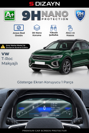 S-Dizayn VW T-Roc Makyajlı Dijital Gösterge 9H Nano Gösterge Ekran Koruyucu (PARLAK) 2022-2025