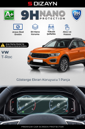 S-Dizayn VW T-Roc Dijital Gösterge 9H Nano Gösterge Ekran Koruyucu (PARLAK) 2019-2022