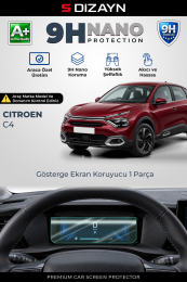 S-Dizayn Citroen C4 Feel Bold/Shine/Bold 9H Nano Gösterge Ekran Koruyucu (PARLAK) 2021-2025 A+ Kalite