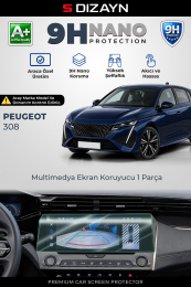 S-Dizayn Peugeot 308 Allure 9H Nano Multimedya Ekran Koruyucu (PARLAK) 2021 Üzeri A+ Kalite
