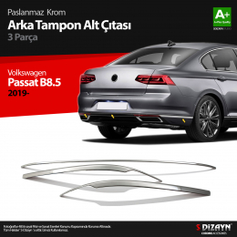 S-Dizayn VW Passat B8.5 Krom Arka Tampon Alt Çıtası 3 Parça 2019 ve Üzeri S-Dizayn