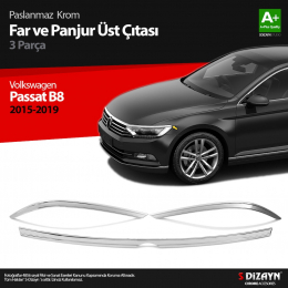 S-Dizayn VW Passat B8 Krom Far Üzeri Çıta Seti 3 Parça 2015 Üzeri S-Dizayn