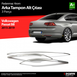 S-Dizayn VW Passat B8 Krom Arka Tampon Alt Çıtası 3 Parça 2015 Üzeri