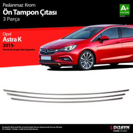 S-Dizayn Opel Astra K HB Krom Ön Tampon Alt Çıtası 3 Prç 2015 Üzeri (Sensörsüz)