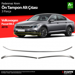 S-Dizayn VW Passat B8.5 Krom Ön Tampon Alt Çıtası 3 Parça 2019 ve Üzeri