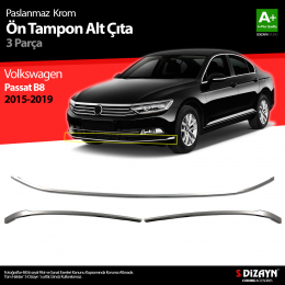 S-Dizayn VW Passat B8 Krom Ön Tampon Alt Çıtası 3 Parça 2015-2019