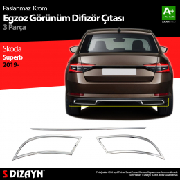 S-Dizayn Skoda Superb Krom Egzoz Çıkışı 3 Parça Set 2020 ve Üzeri