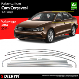 S-Dizayn VW Jetta Krom Cam Çerçeve Seti 12 Prç. 2011 Üzeri A+ Kalite