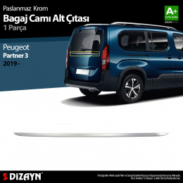 S-Dizayn Peugeot Partner 3 Krom Bagaj Camı Alt Çıtası 2019 Üzeri