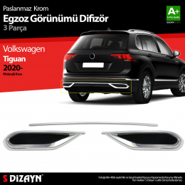 S-Dizayn VW Tiguan Krom Egzoz Görünümü Difüzör 3 Parça 2020 Üzeri A+Kalite
