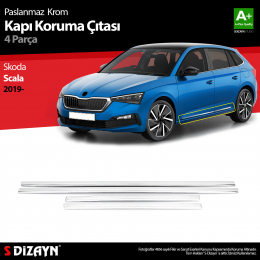 S-Dizayn Skoda Scala Krom Kapı Koruma Çıtası 4 Prç. 2019 Üzeri.