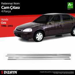 S-Dizayn Honda Civic Krom Cam Çıtası 4 Prç 1998-2002