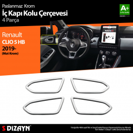 S-Dizayn Renault Clio 5 Krom İç Kapı Kolu Çerçevesi 4 Prç. 2019 ve Üzeri (Mat Krom)