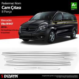 S-Dizayn Mercedes Vito W447 Krom Cam Alt Çıtaları 8 Prç. (Tek Sürgülü Kapı-L2 Orta Şasi) 2014 Üzeri