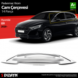 S-Dizayn Hyundai i20 Krom Cam Çerçevesi 14 Prç. 2020 Üzeri A+ Kalite