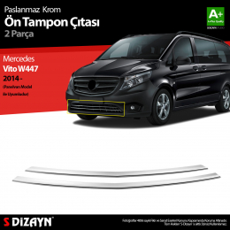 S-Dizayn Mercedes Vito W447 Krom Ön Tampon Çıtası 2 Prç. 2014 Üzeri Panelvan