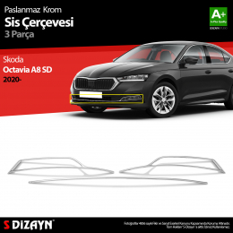 S-Dizayn Skoda Octavia A8 Krom Sis Çerçevesi 3 Prç. 2020 Üzeri