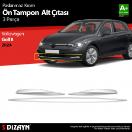 S-Dizayn VW Golf 8 HB Krom Ön Tampon Alt Çıtası 3 Prç. 2020 Üzeri