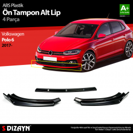 S-Dizayn VW Polo 6 ABS Plastik Ön Tampon Alt Lip 3 Prç. 2017 Üzeri A+Kalite