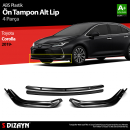 S-Dizayn Toyota Corolla ABS Plastik Ön Tampon Alt Lip Siyah Ekli 4 Prç. 2019 Üzeri A+Kalite