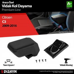 S-Dizayn Citroen C3 Kol Dayama Kolçak ABS Vidalı Siyah 2009-2016 A+Kalite