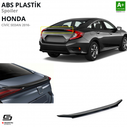 S-Dizayn Honda Civic FC5 ABS Plastik Spoiler Parlak Siyah 2016-2021 A+Kalite